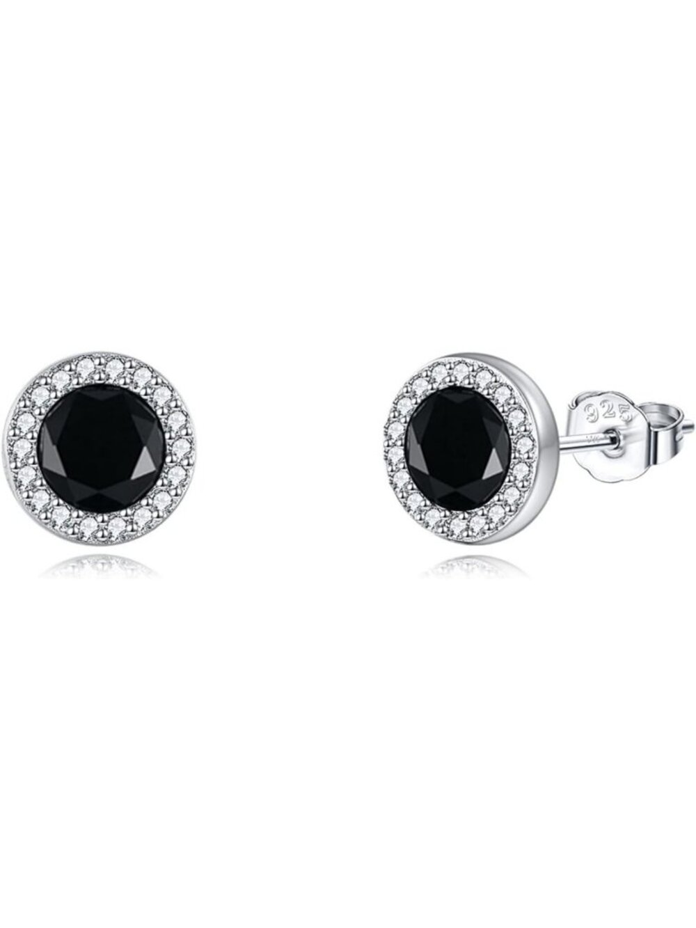 925 Sterling Silver Black Onyx Stud Earrings with CZ Accents for Men & Women